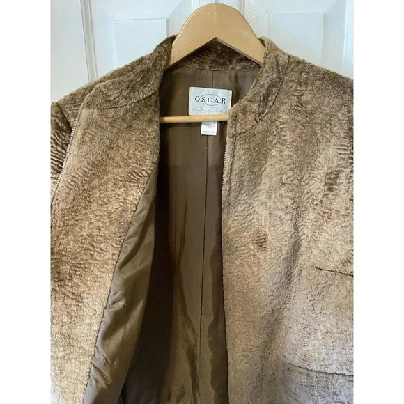 Oscar By Oscar De La Renta Womens Crushed Velvet Jacket Blazer Gold  Camel Sz 16 - Picture 5 of 17